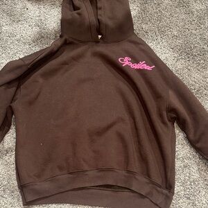Spoiled Pink Script Logo Brown Hoodie - Women
